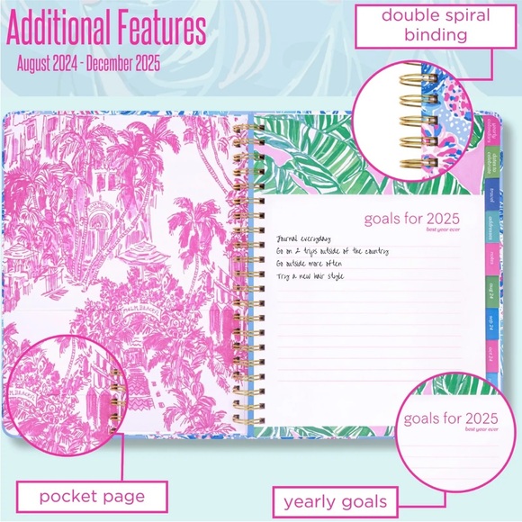 Lilly Pulitzer Daily Planner Dated August 2024 - December 2025 Weekly Agenda - Picture 4 of 11